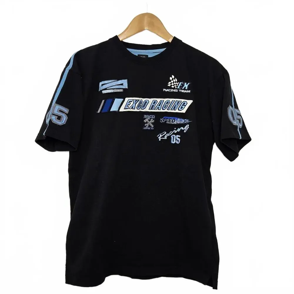 Vintage Exco T Shirt Men's Medium Racing Black Blue Tee Y2K - Picture 1 of 9